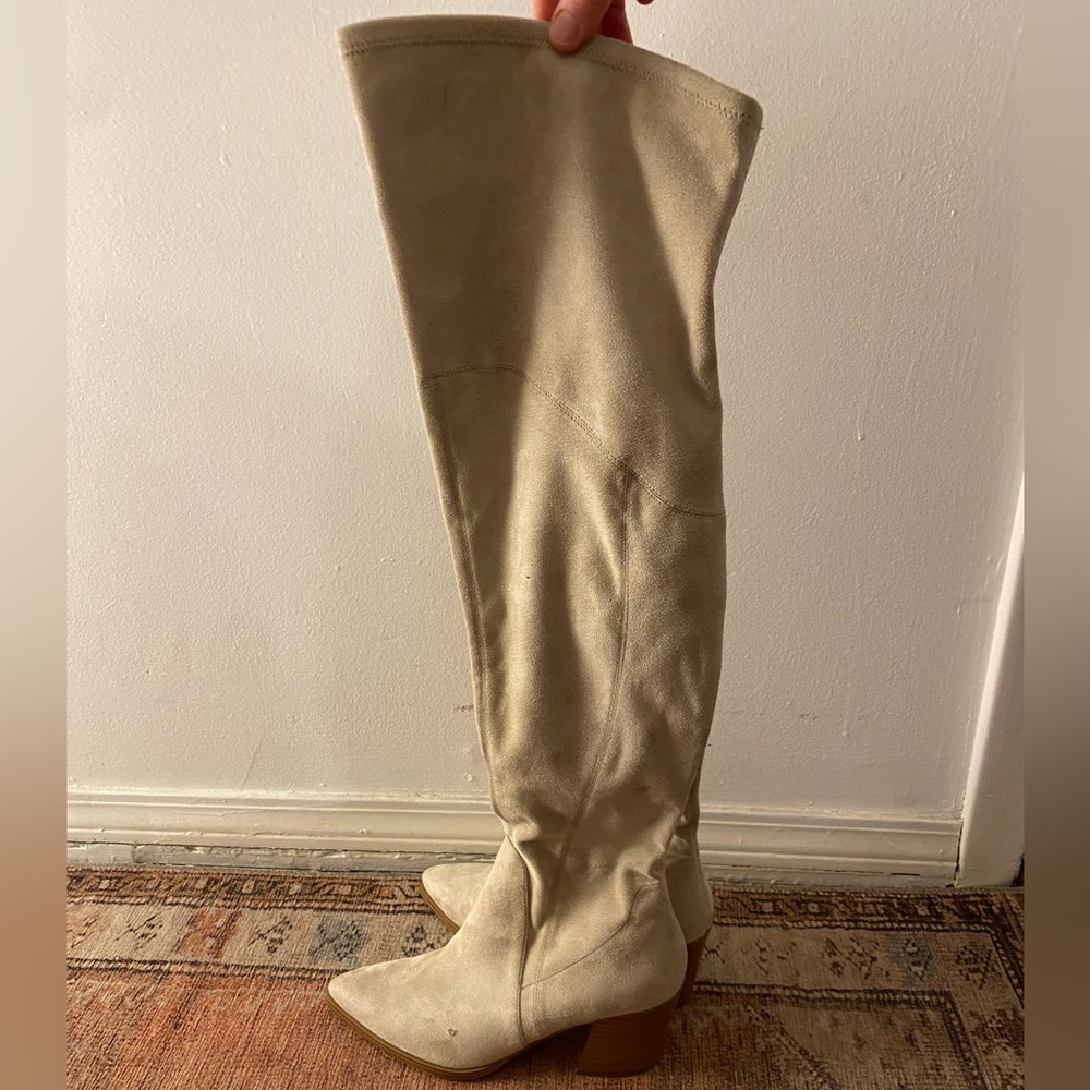 Marc Fisher Suede Over the Knee Boots Natural Color